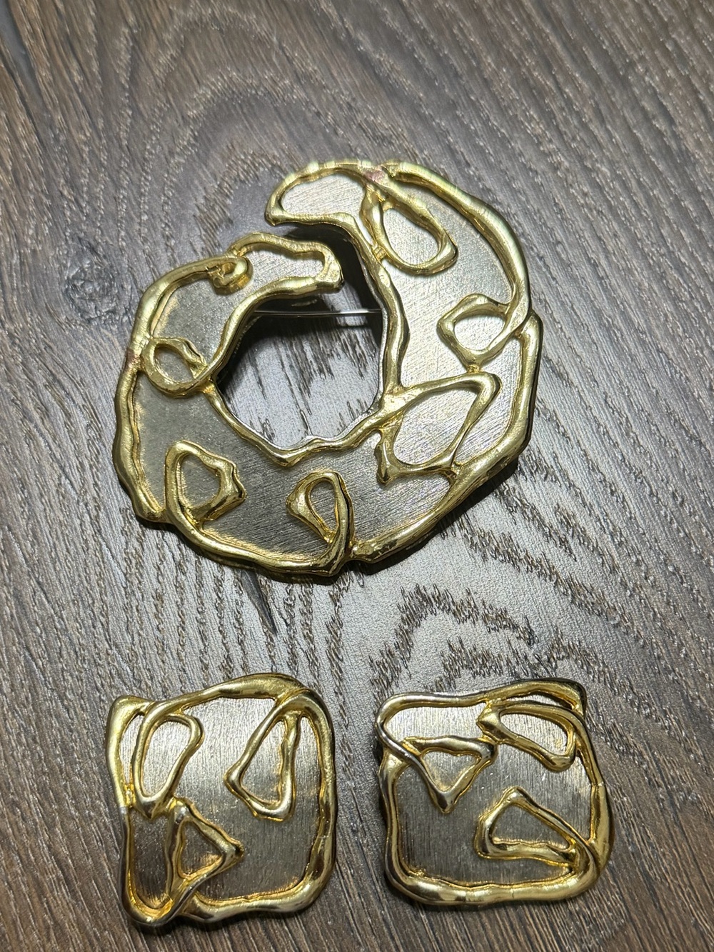 Park lane Gold and Silver Sculpted Metal Brooch and Earring Set